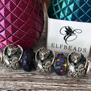 Elfbeads RARE Silver Baby Dragon NEW w Tags See Details, Amber Eyes #98/107 Made